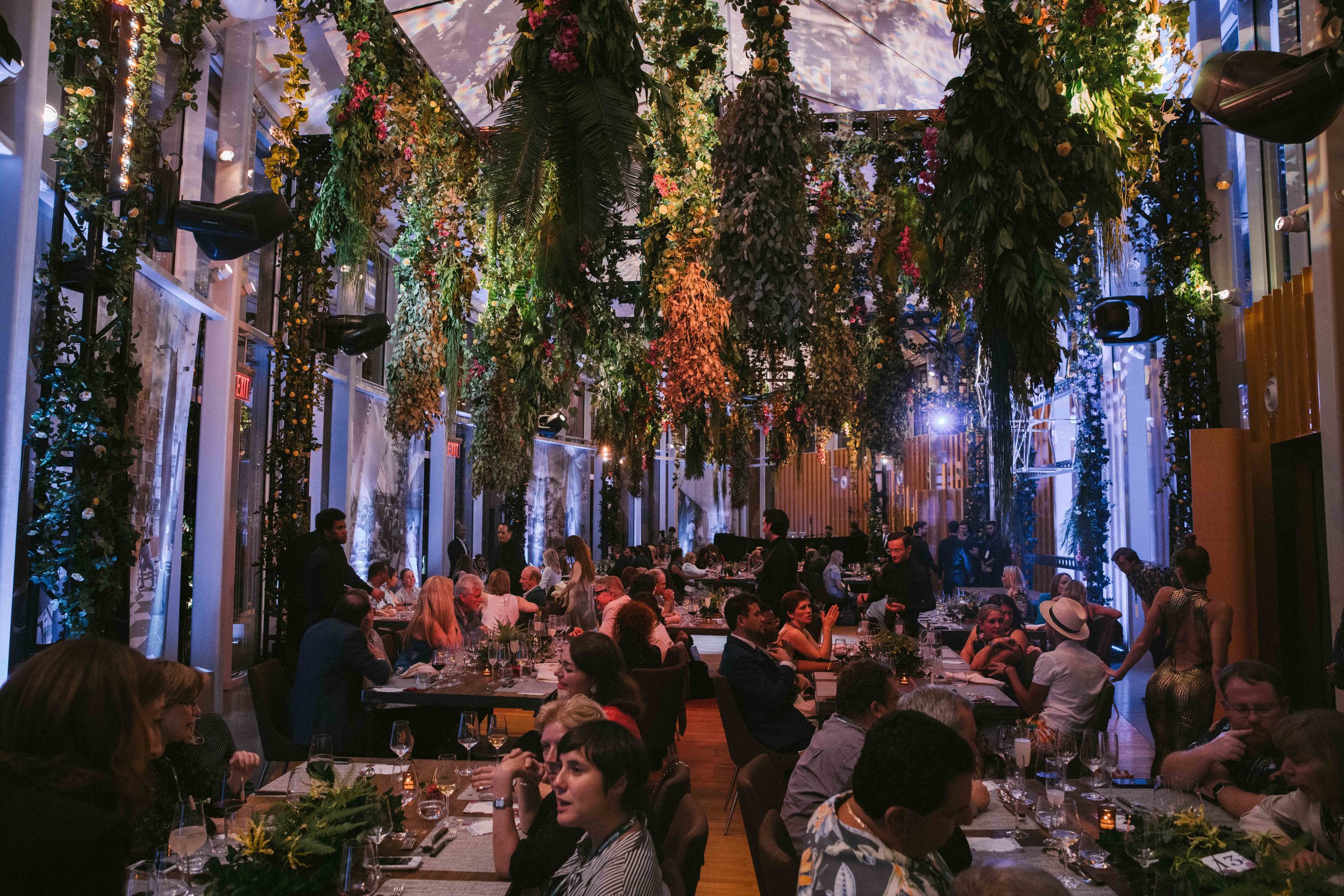 The green botanic interior - plants "falling" down from the ceiling - recreating the look and feel of the Eden.