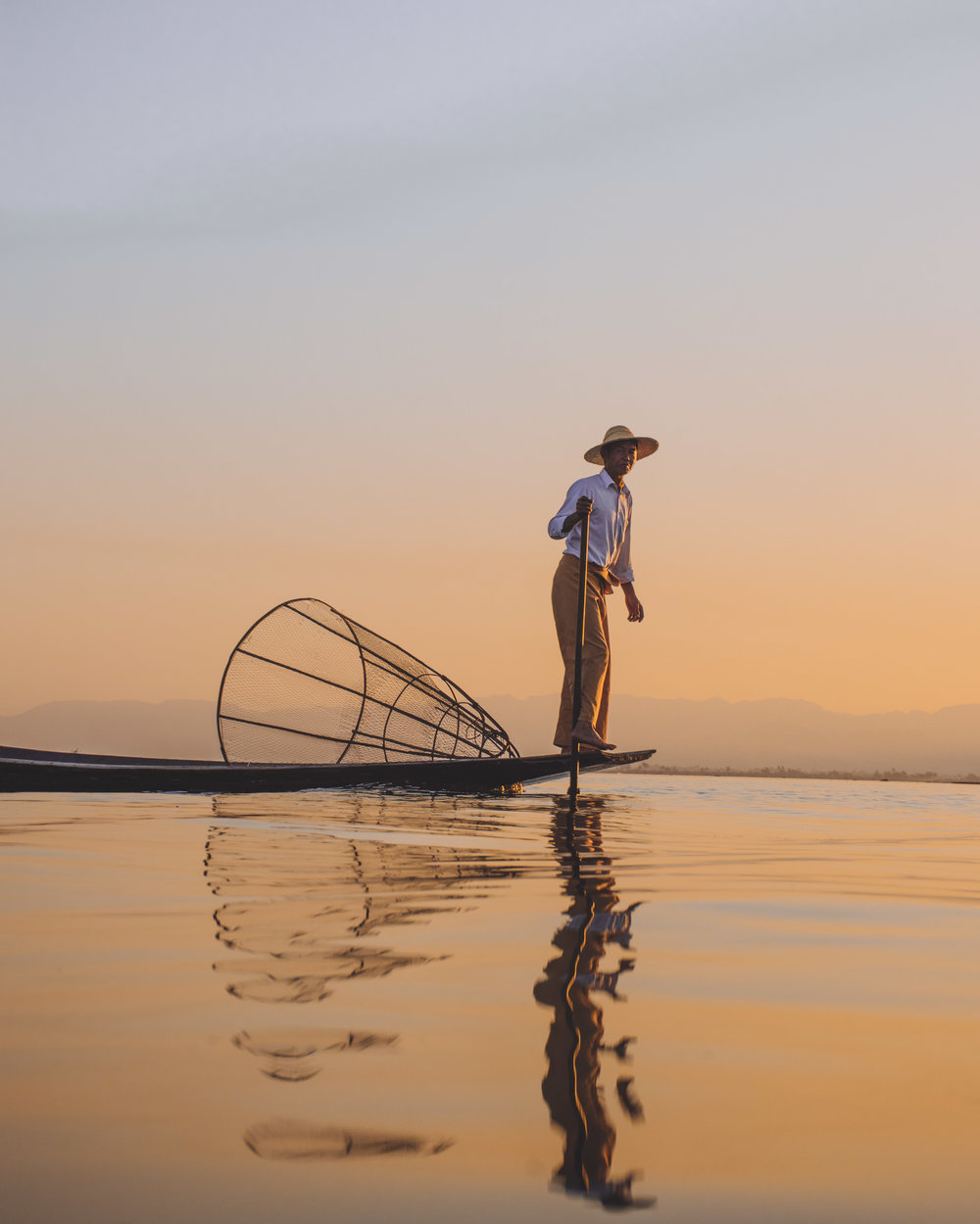 Inle Lake Fisherman Myanmar Sunset