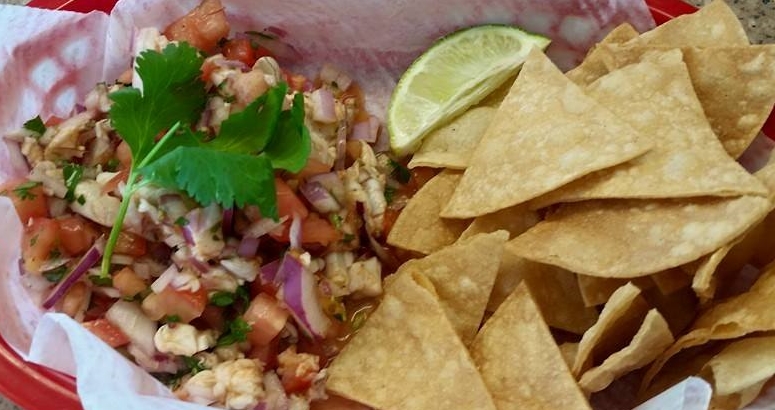 Papi's Grill Saturday/Sunday Ceviche, Served in a red basket, the way God intended. 