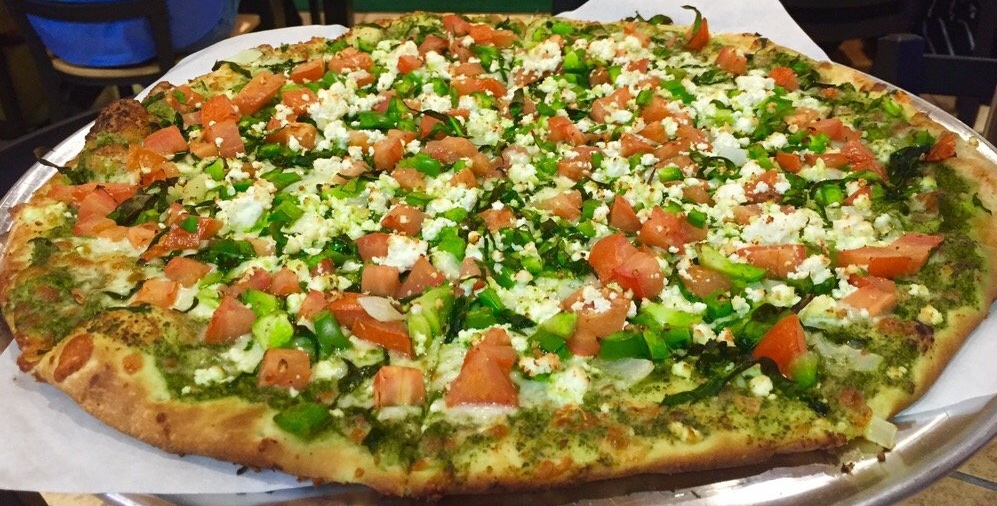 Greek and feta on gluten-free crust. Will be replacing this photo soon. Horrrible quality. 