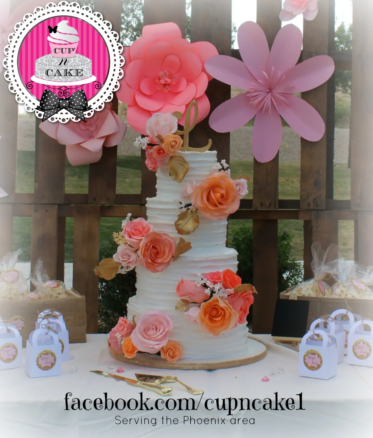 coral peach gold rustic wedding cake.jpg