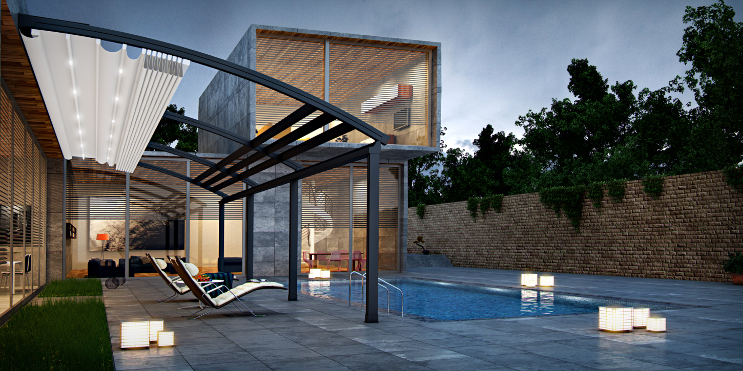 The RADIAN curved retractable pergola system provides a modern outdoor covering system to allow outdoor areas to be used in even the worst of Florida weather conditions. The system offers a wind rating up to 72mph or more with a wind sensor.
