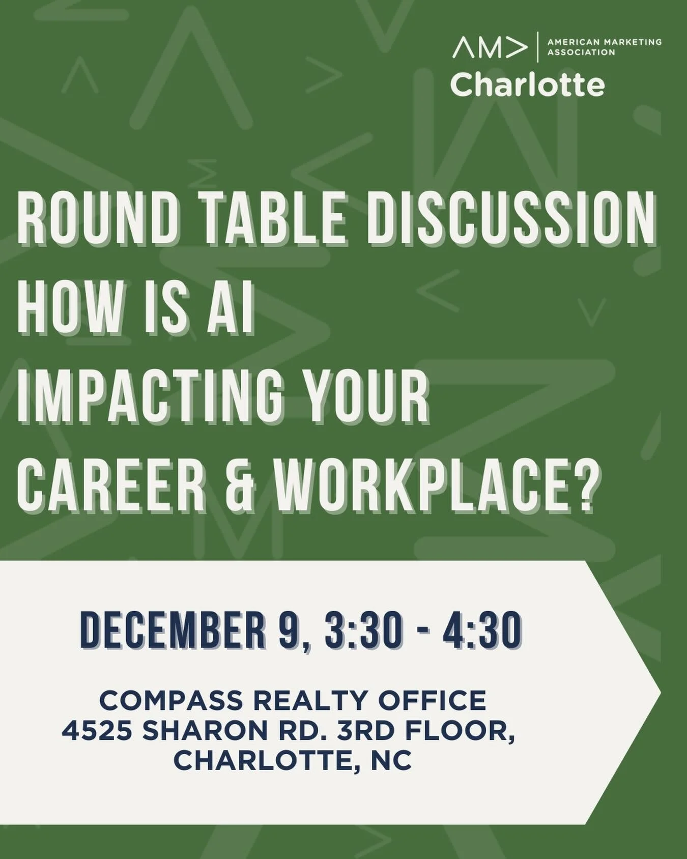 How is AI reshaping the way you work? Let&rsquo;s talk about it! 🤖✨

Join us December 9th for a collaborative roundtable where Charlotte marketers can share real experiences, tools, and workplace shifts influenced by AI.

This session creates space 