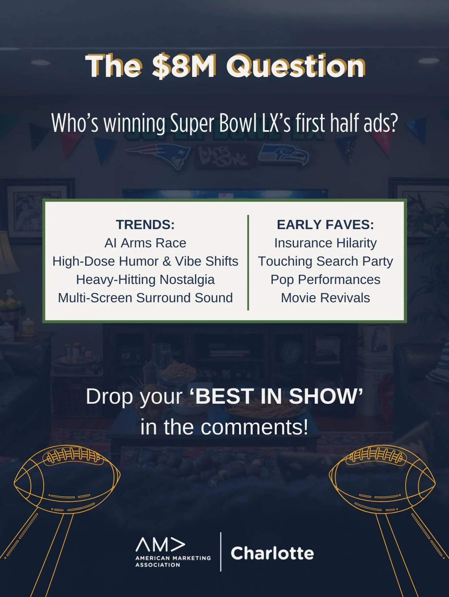 Ready for the biggest marketing show on Earth?! 🏈 
Super Bowl LX is HERE, and you know what that means&mdash;it&rsquo;s time to judge those $8 million ad spots! 👀💸

We&rsquo;re seeing a mix of everything from AI-generated magic to tear-jerking nos