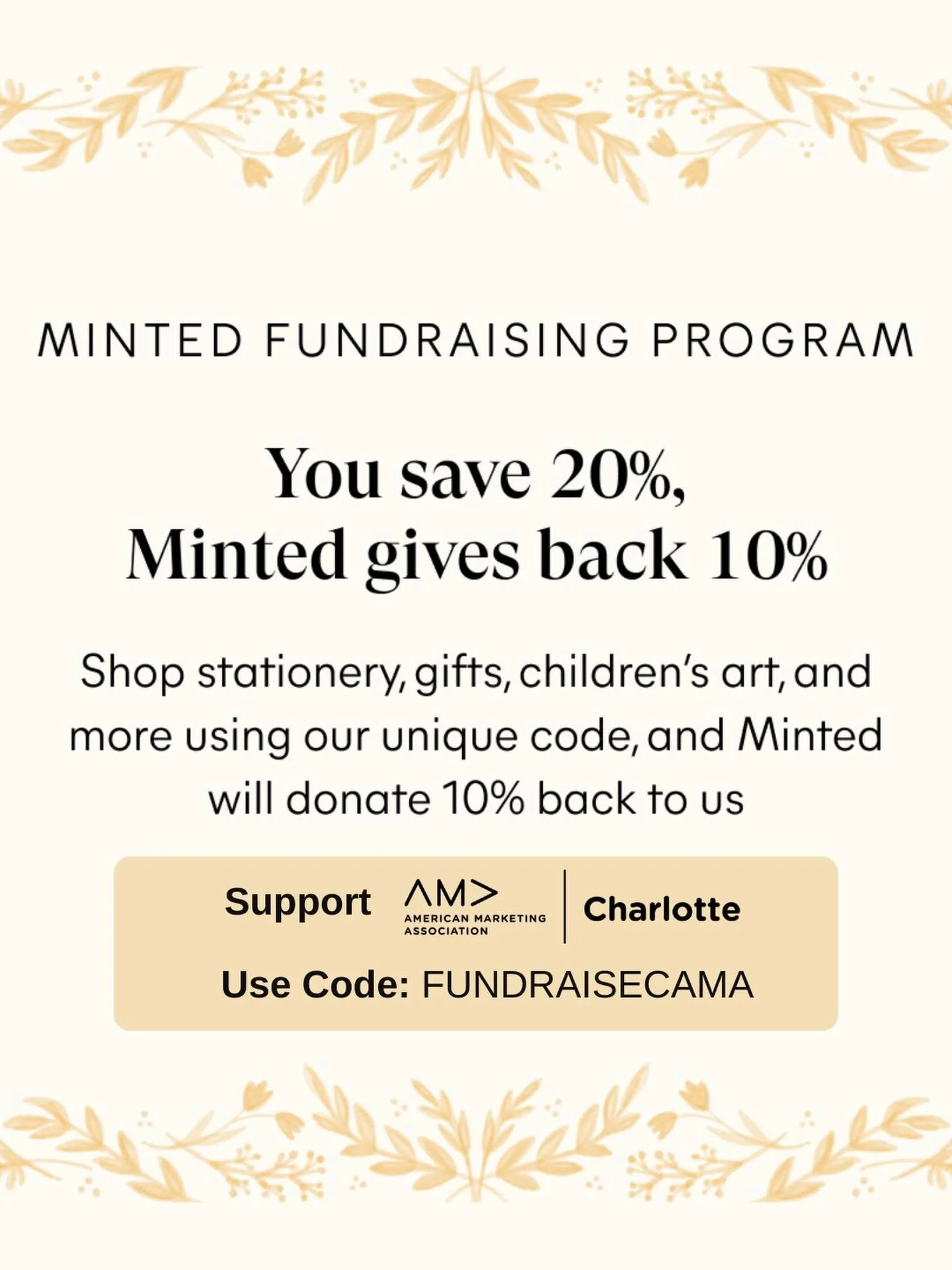 Give back in style. ✨

We&rsquo;ve teamed up with @minted to help you save while supporting AMA Charlotte! Whether you&rsquo;re honoring Women&rsquo;s History Month with unique gifts or grabbing last-minute St. Paddy&rsquo;s party invitations, we&rsq