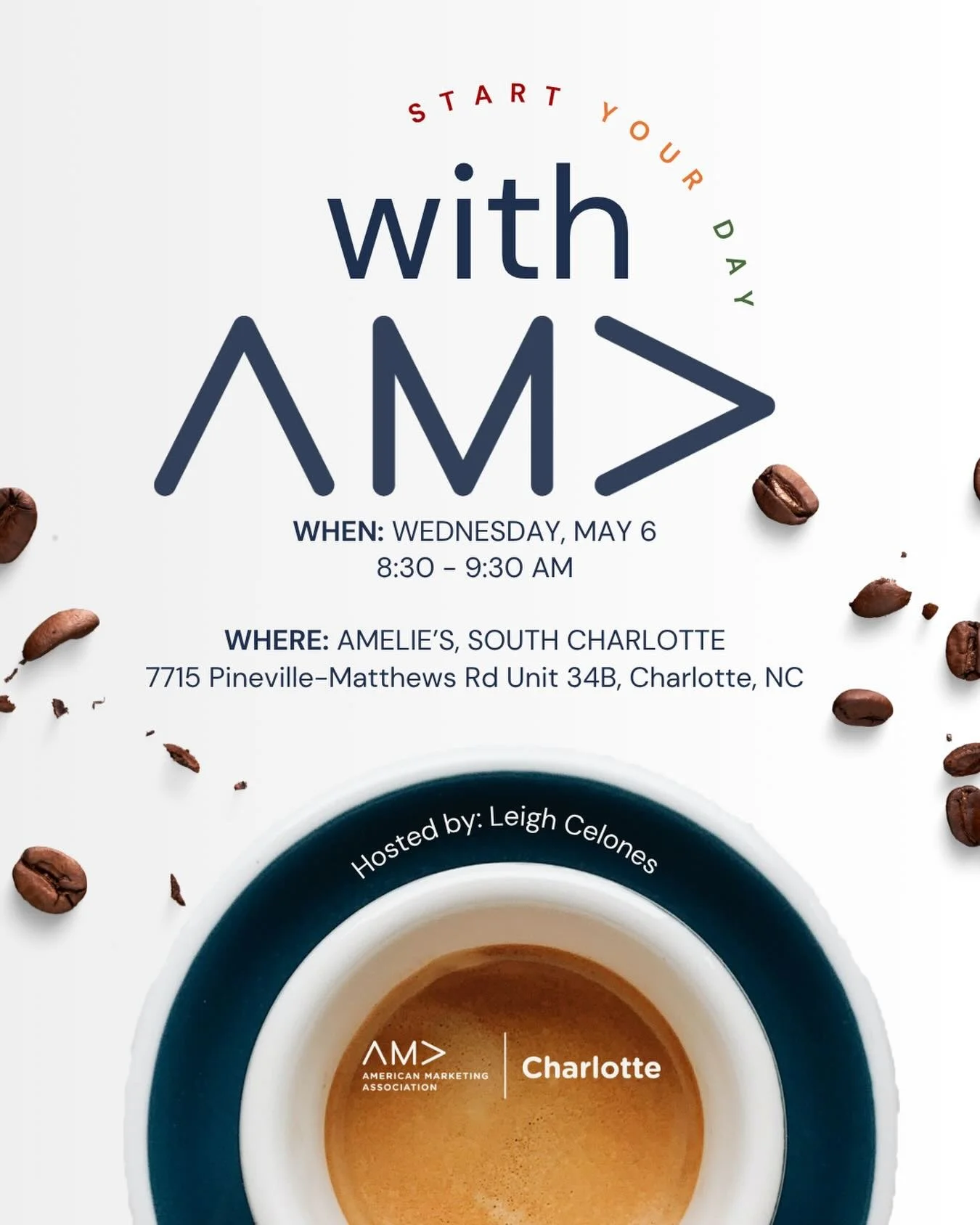 Wednesday coffee = Better networking. 🥐☕️✨

Our Start Your Day event is this Wednesday morning! Join host @leighcelones for high-energy networking that beats any Zoom call.

🗓 May 6 at 8:30 &ndash; 9:30 AM
📍 @ameliesfrenchbakery South Charlotte (7