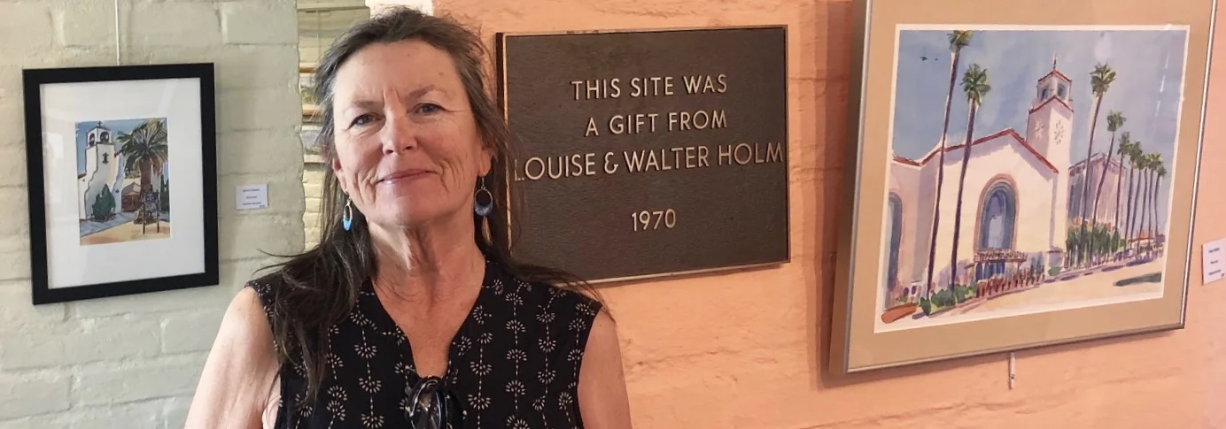 Virginia with her work in the Hilltop Gallery