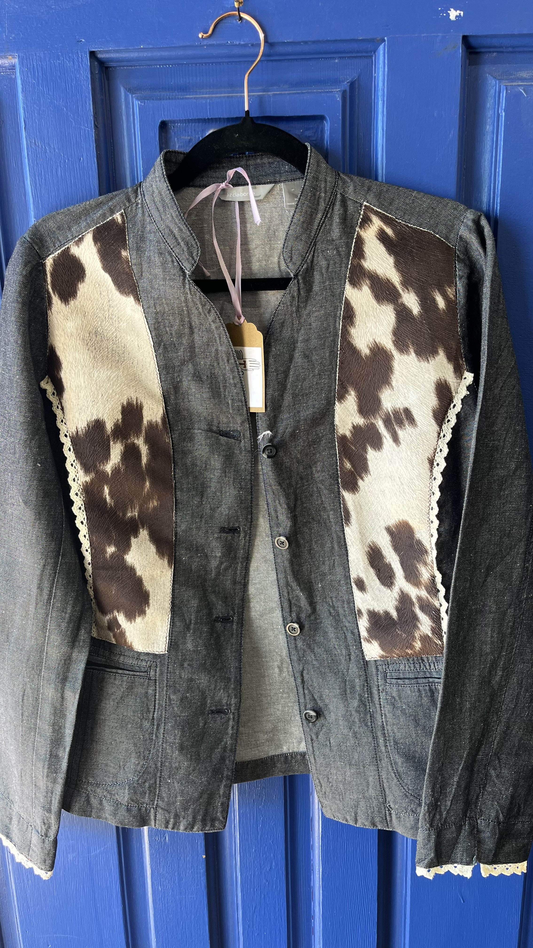  upcycled Liz Claiborne dark denim jacket size L $45 