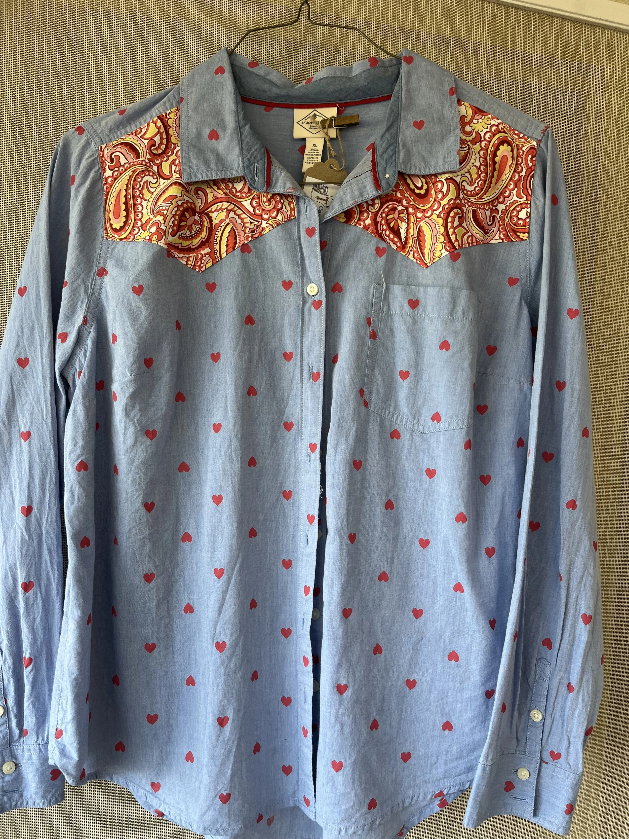  upcycled heart shirt size L $30 SOLD 
