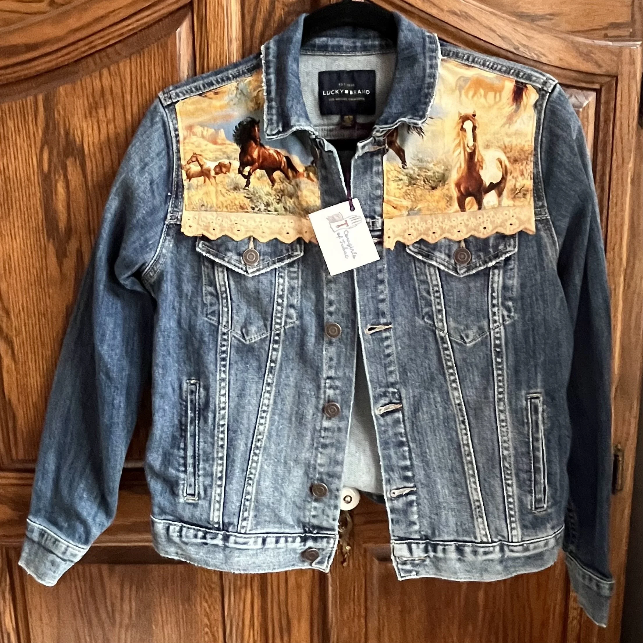  upcycled Lucky Brand denim jacket with lace size M $45 