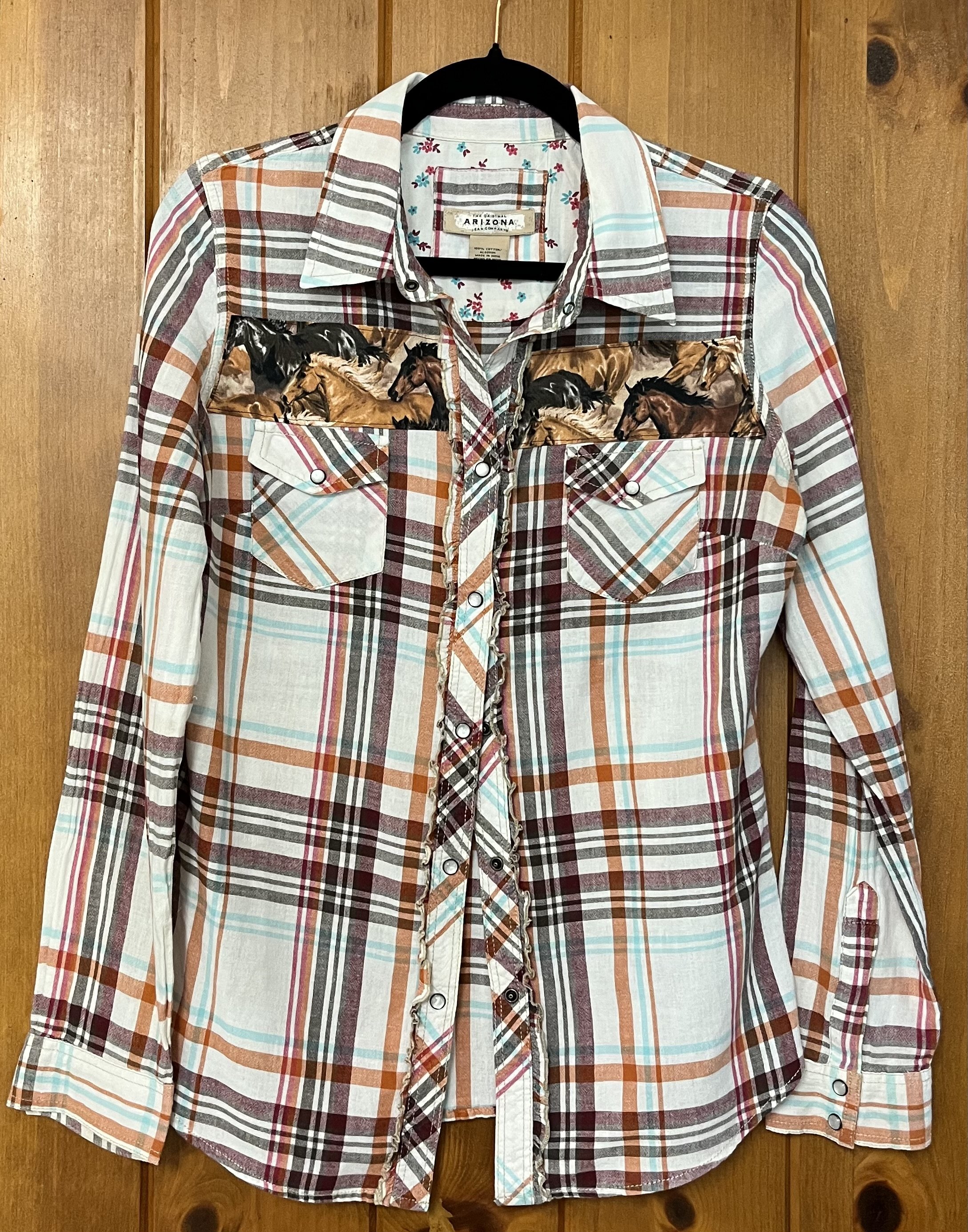  upcycled Fall Plaid Shirt with Palominos size L $30 
