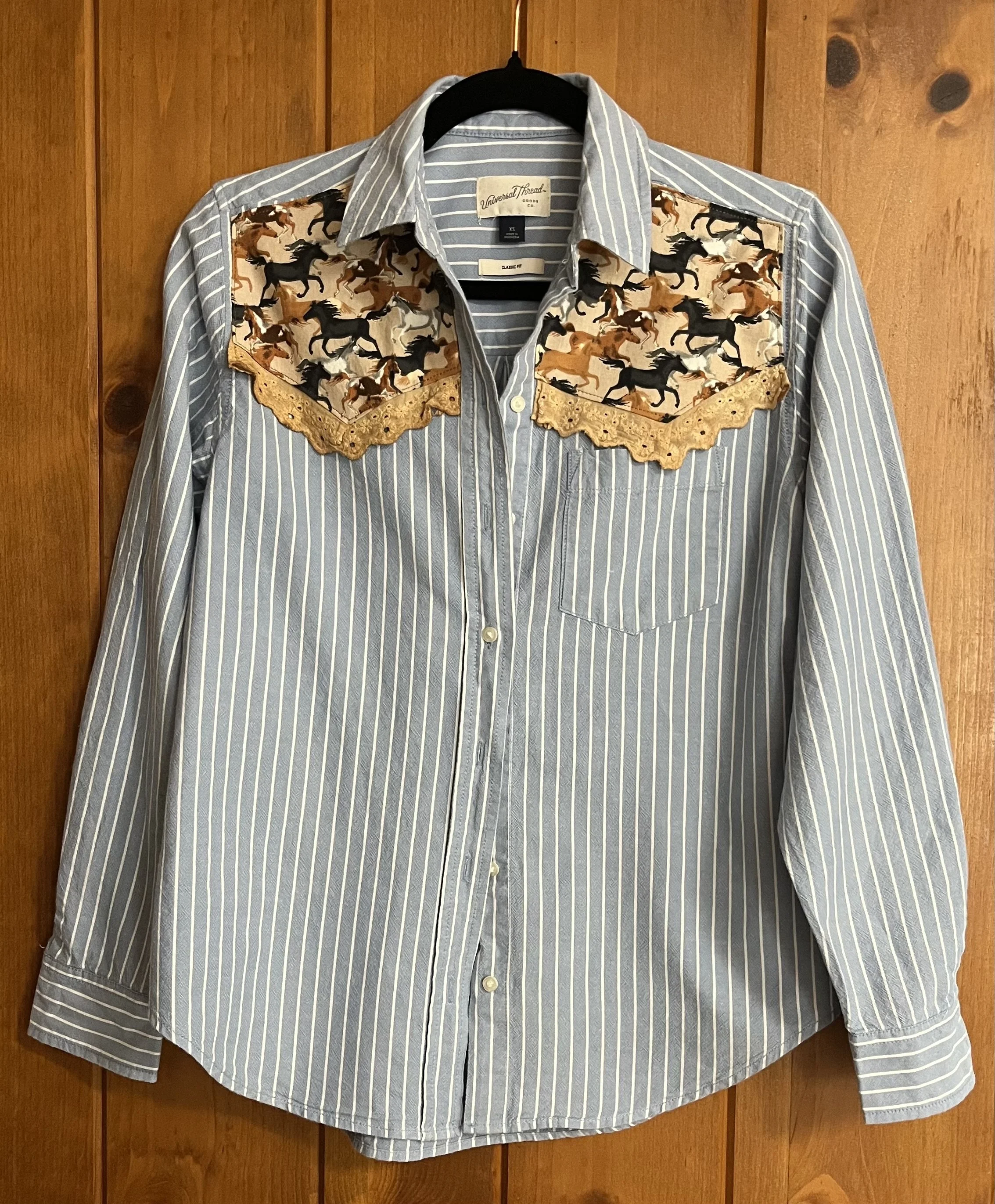  upcycled Striped Shirt with Running Horses size M  $30 