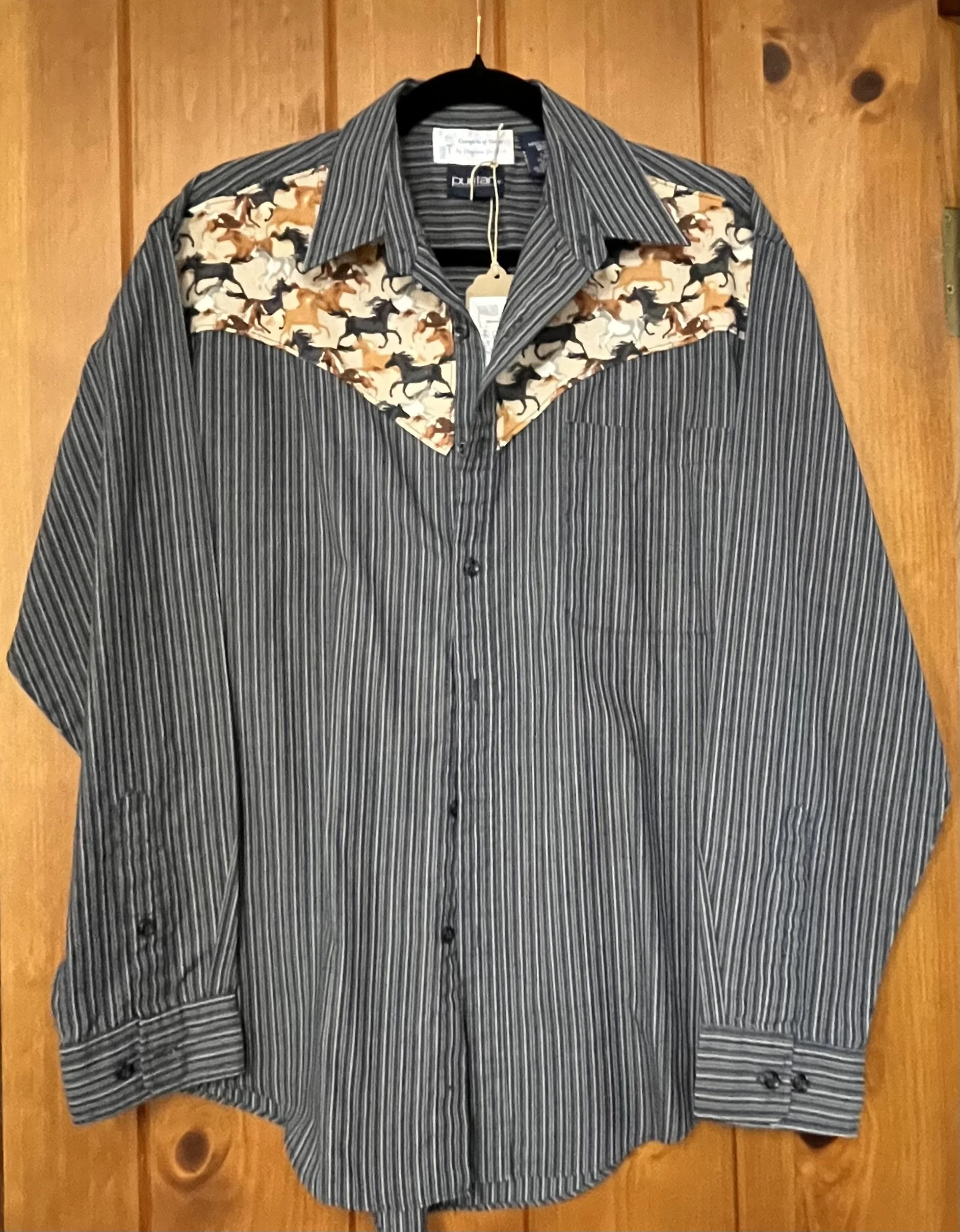  upcycled mens striped shirt with running horses size XL  $30 