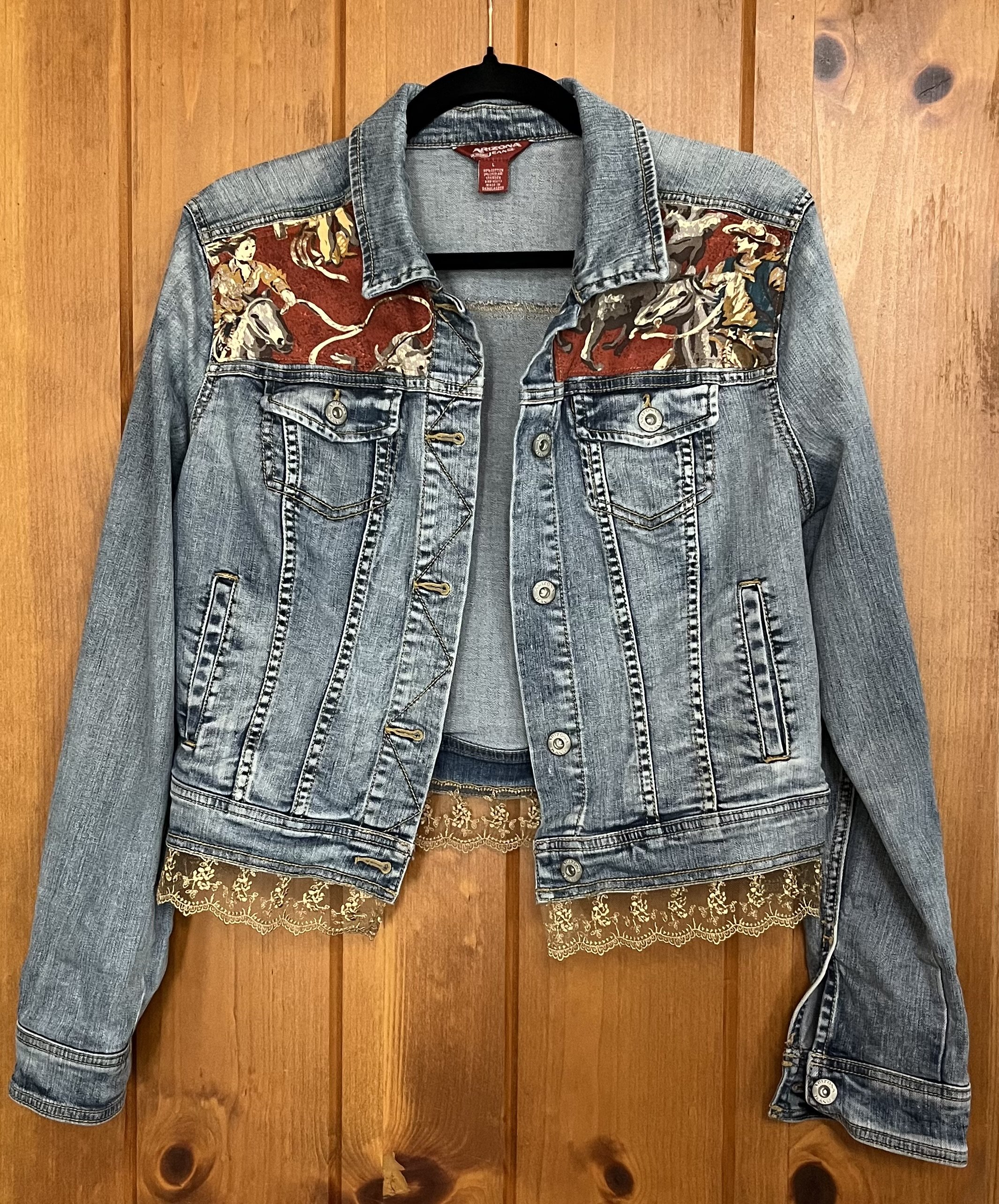  upcycled roper jacket with gold lace size L  $45 