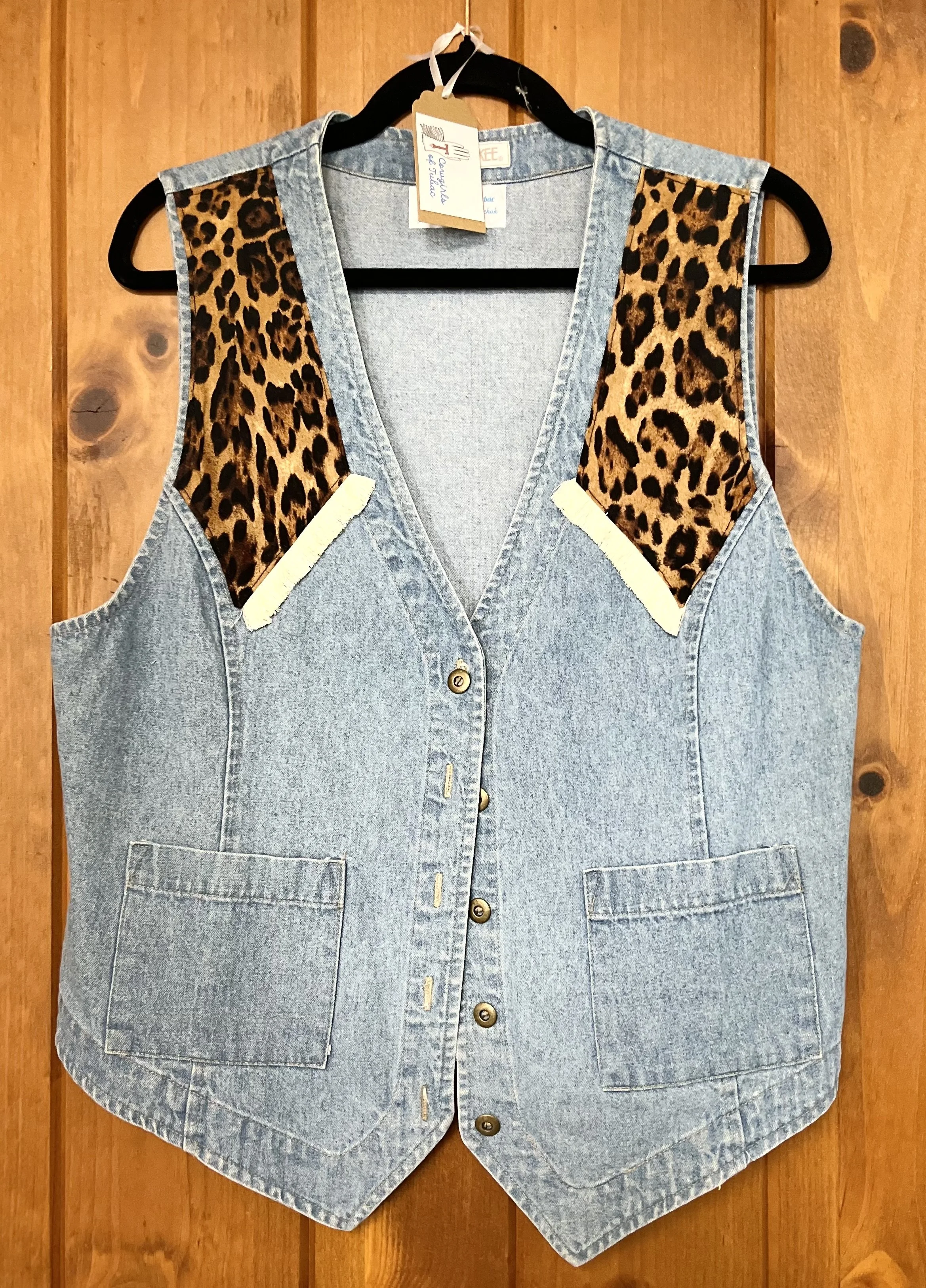  Leopard and Lace Collection* denim vest size XL  $30 SOLD 