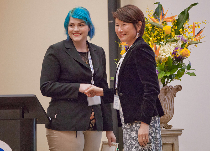 Kensey Phillips (left) receives congratulations from Asako Okai, Consul General of Japan in Vancouver