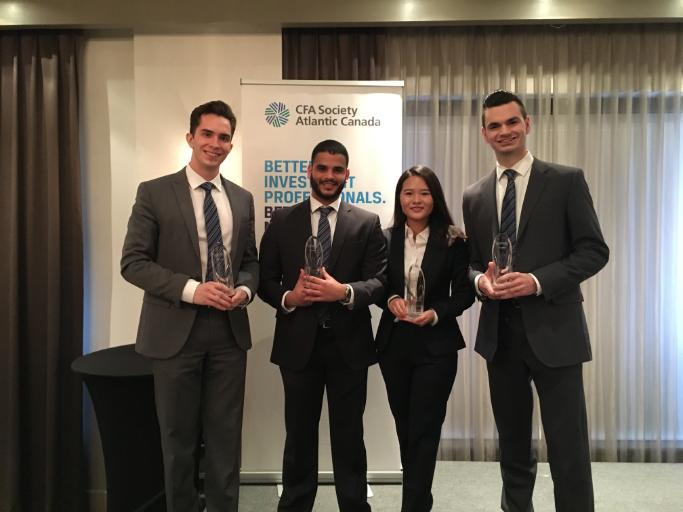 Sobey School of Business’ IMPACT Fund Managers Mitchell Norrie, Jorge Gonzalez, Mengqing Chen & Alex Fowler, winners of the Atlantic CFA Competition.