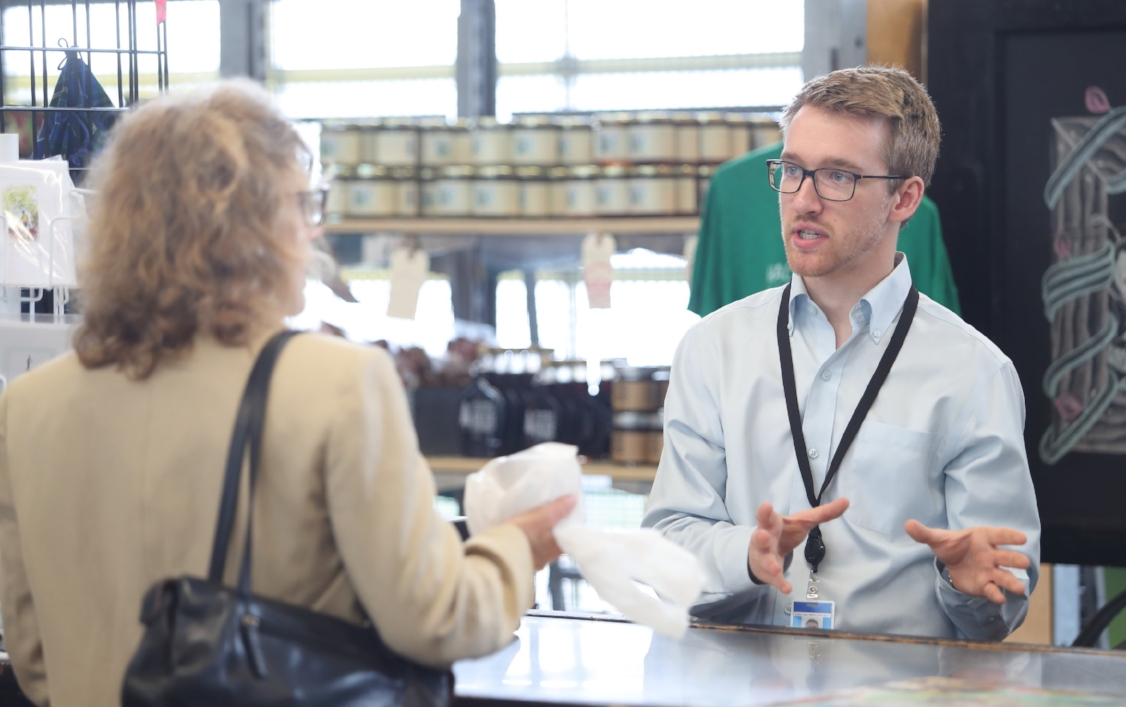 Sobey School of Business student Drew Blair at The Shelf in the Halifax Seaport Farmers' Market