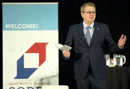 Michael Medline, President & CEO, Sobeys Inc., engages sold-out crowd about changing customer trends