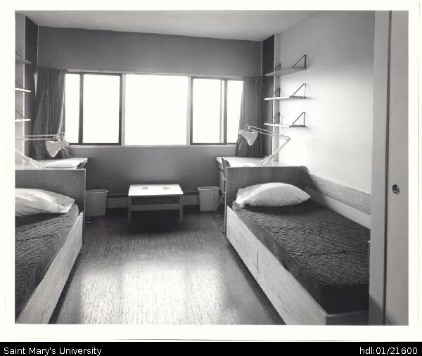  Photograph of a double-occupancy room in Loyola residence.  &nbsp; 