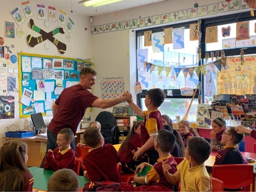  Liam Mason, Bachelor of Commerce student, connects with students at Bunscoil An tSleibhe Dhuibh primary school. "As an Irish Studies student at Saint Mary’s, I was privileged to experience first-hand an Irish language primary school and utilize my I