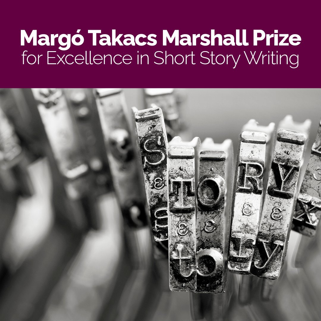  Image of black and white typewriter with text: Margo Takacs Marshall Prize for Excellence in Short Story Writing 