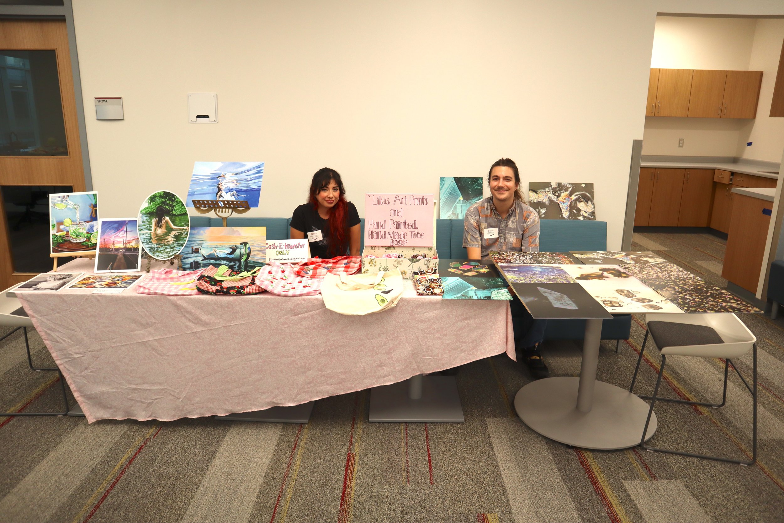  PhD student Tanner George, Lilia Sanchez and their artwork 