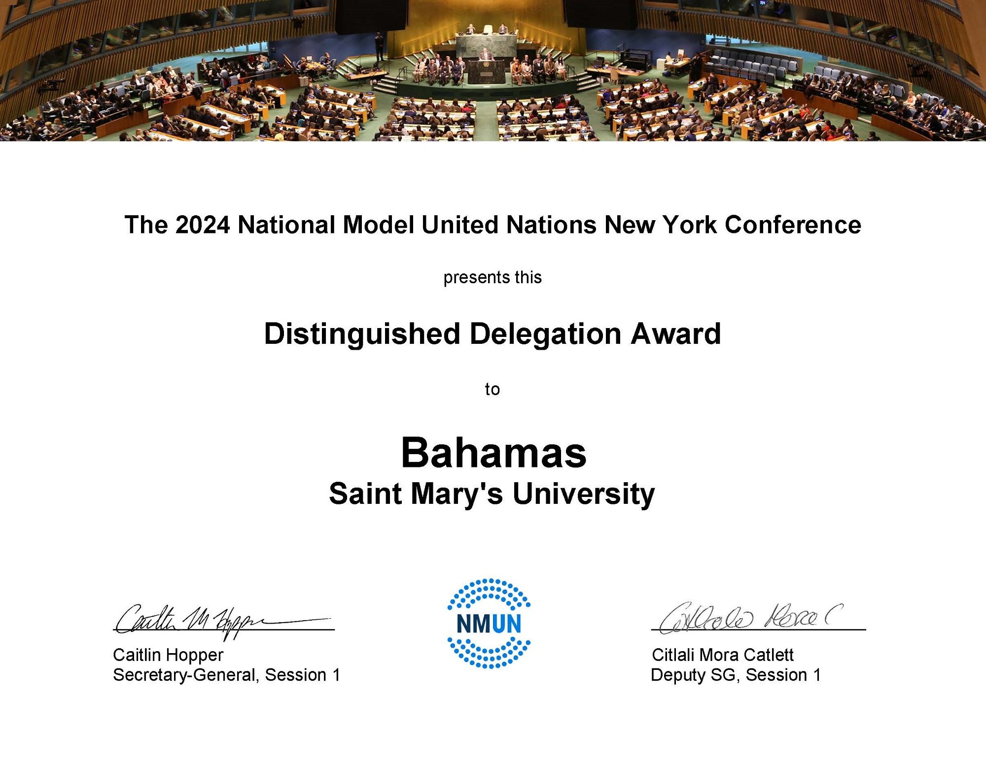  Saint Mary’s team received the Distinguished Delegation Award 