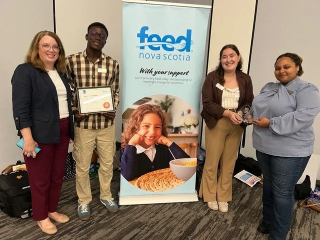 Amy McEvoy, Manager, Student Success Centre, Yusupha Njie, Emma Rota, Student Transitions Specialist and Sunal Shah receive the Feed Nova Scotia Food of the Future Award. 