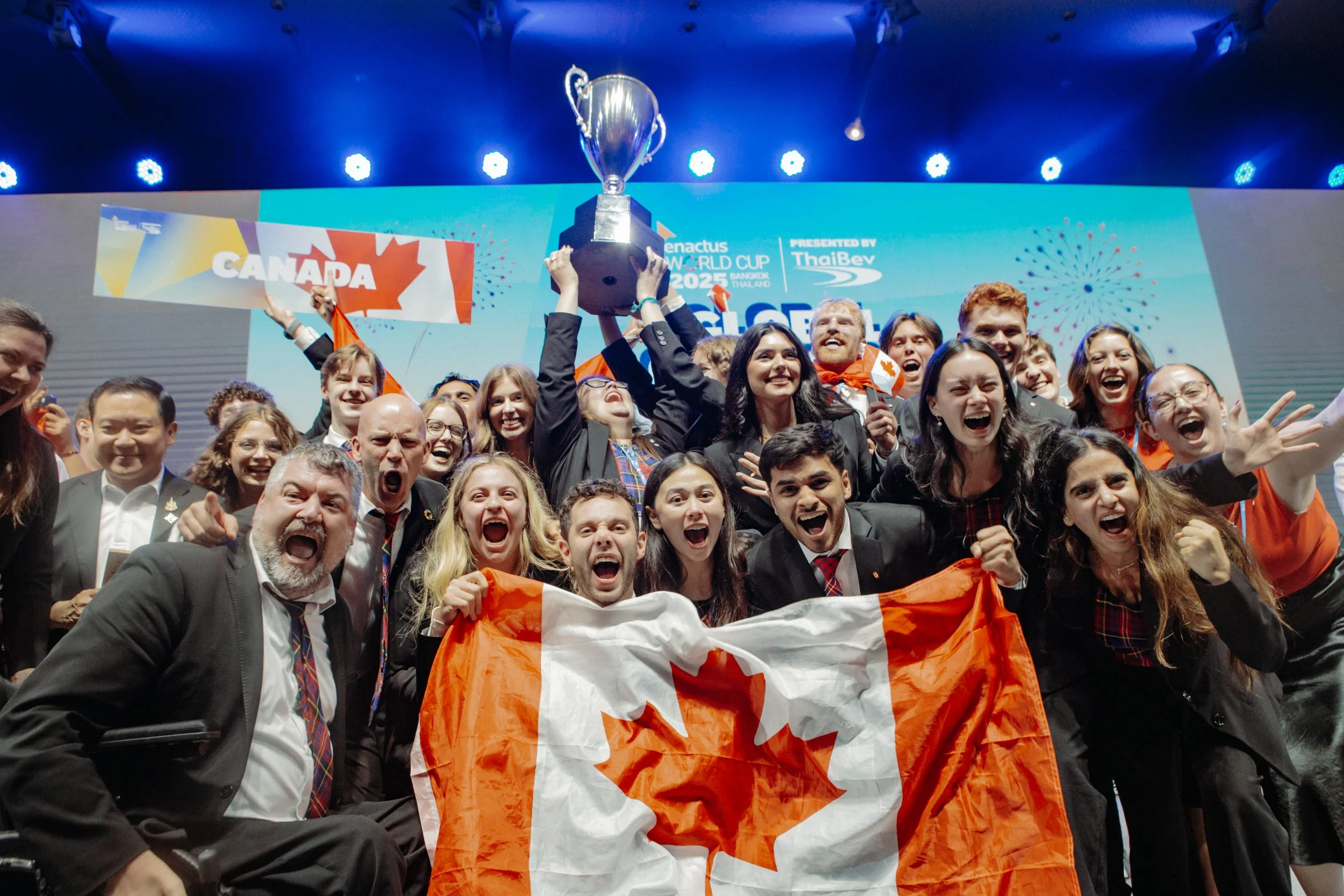 The Enactus Saint Mary’s team celebrates winning the World Cup