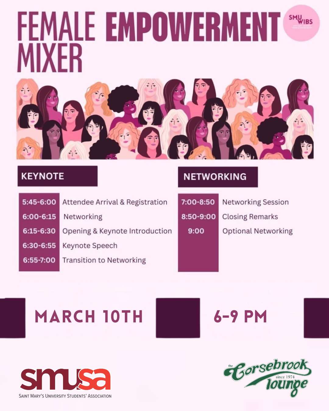 Event information typed on a purple poster