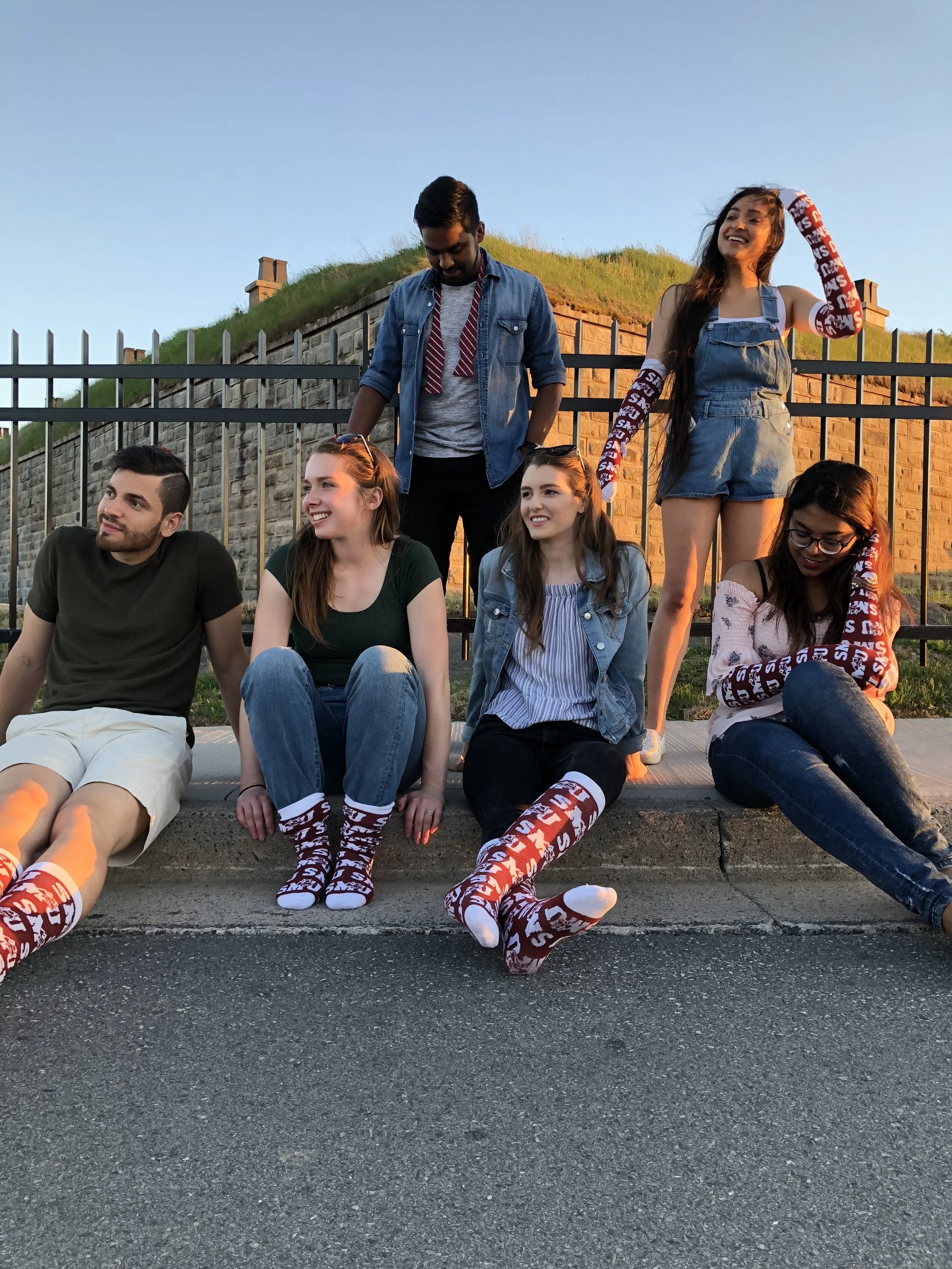 Jill with other students wearing SMU socks at Citadel Hill