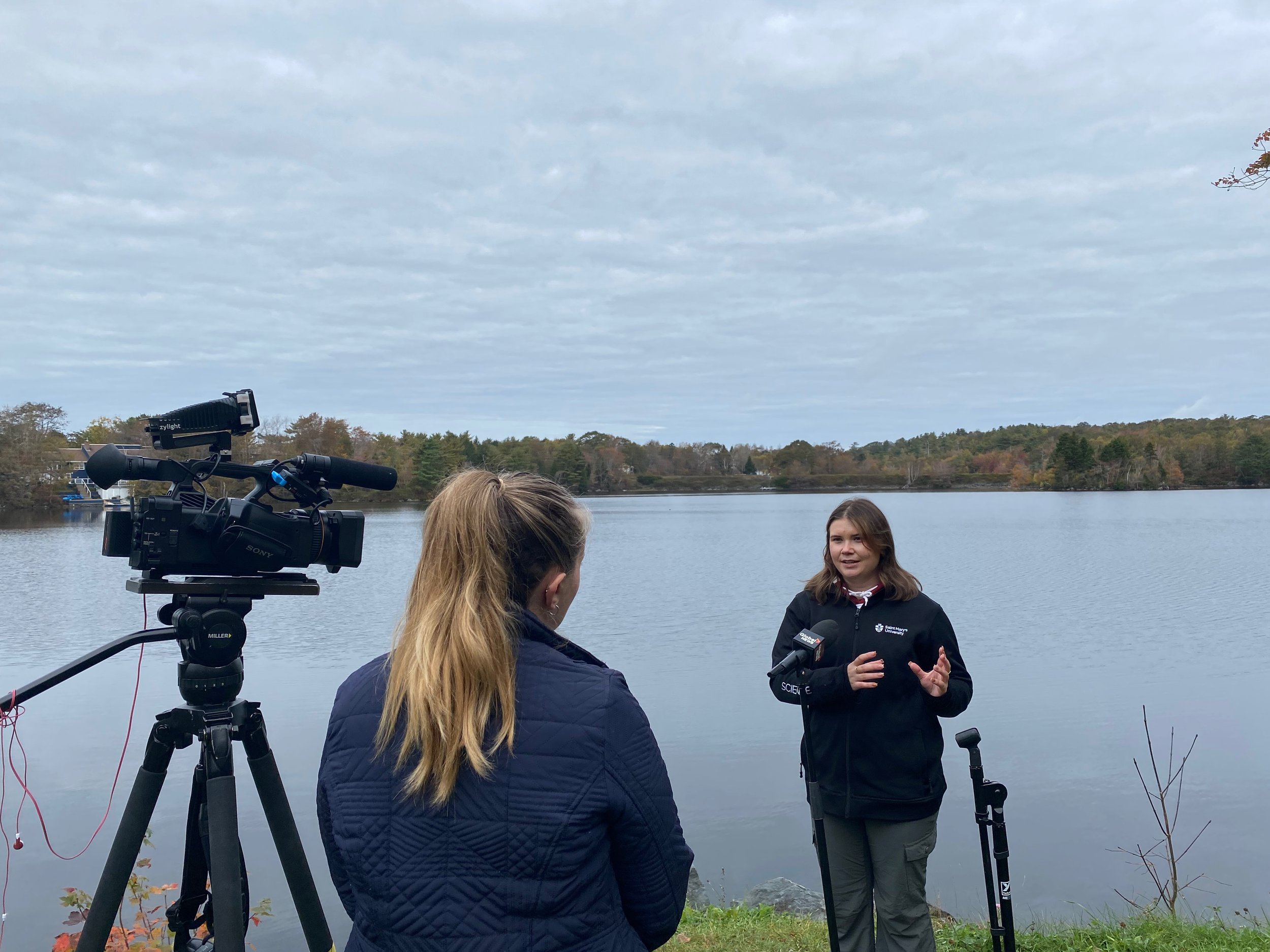 Madison Bond speaks to media about her crayfish research