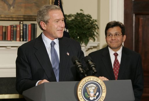 President Bush announcing his nomination of Alberto Gonzales as the next U.S. Attorney General, November 10, 2004 (Wikipedia)