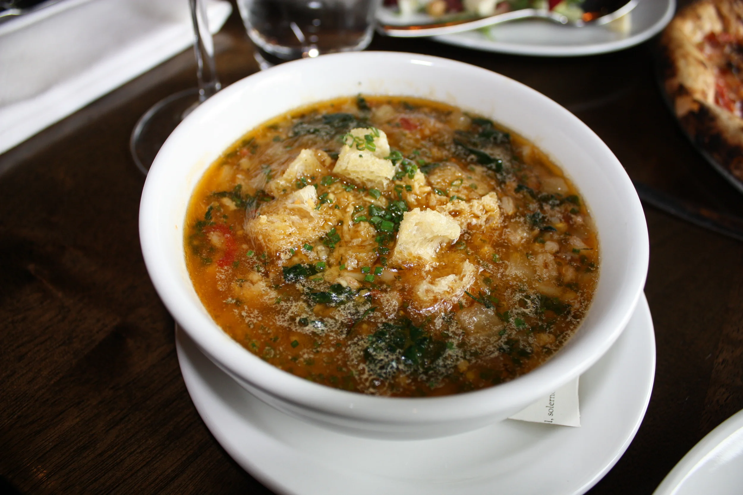 Barley, kale, sausage and croutons