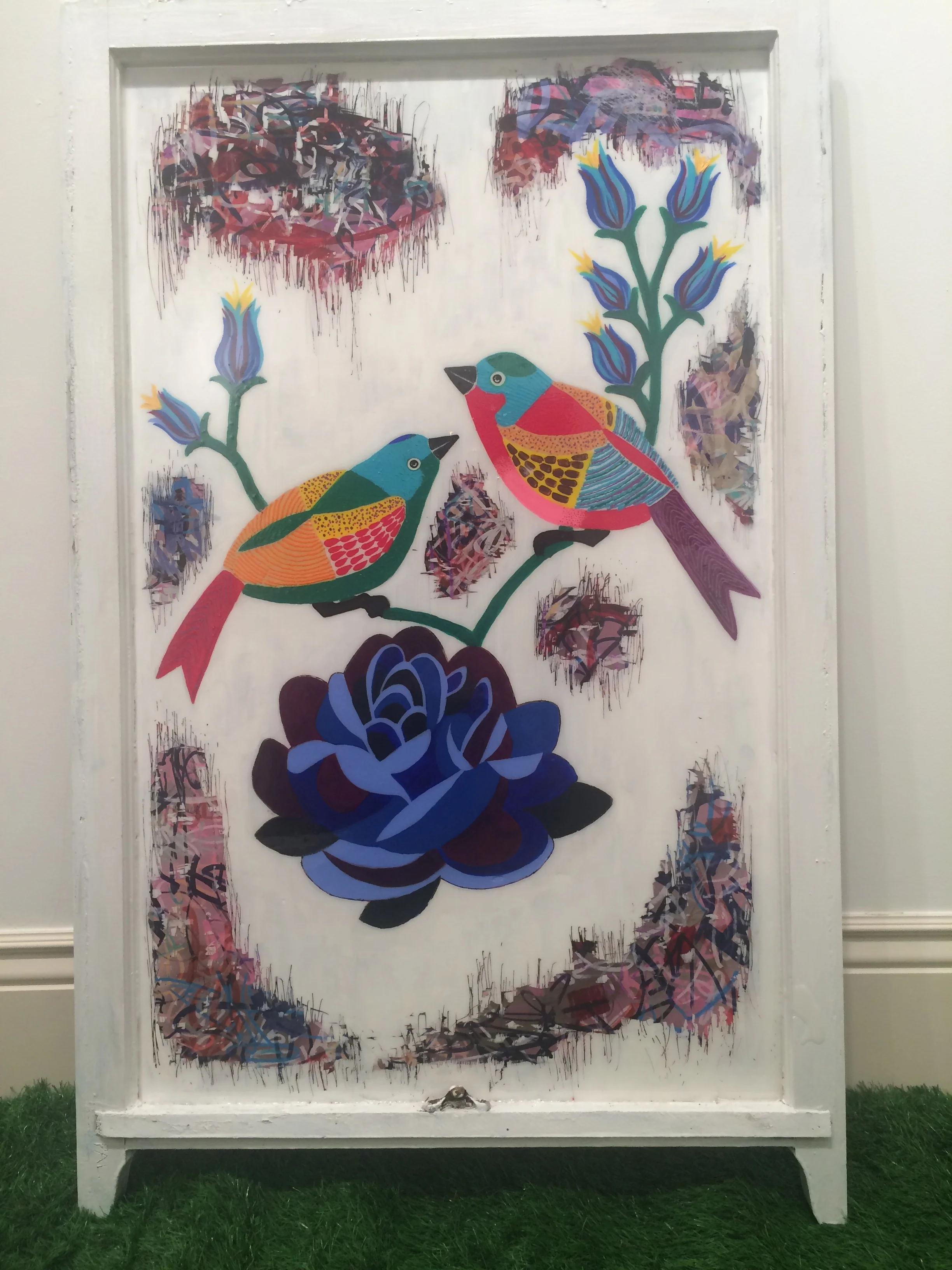 Birds with Blue Flower