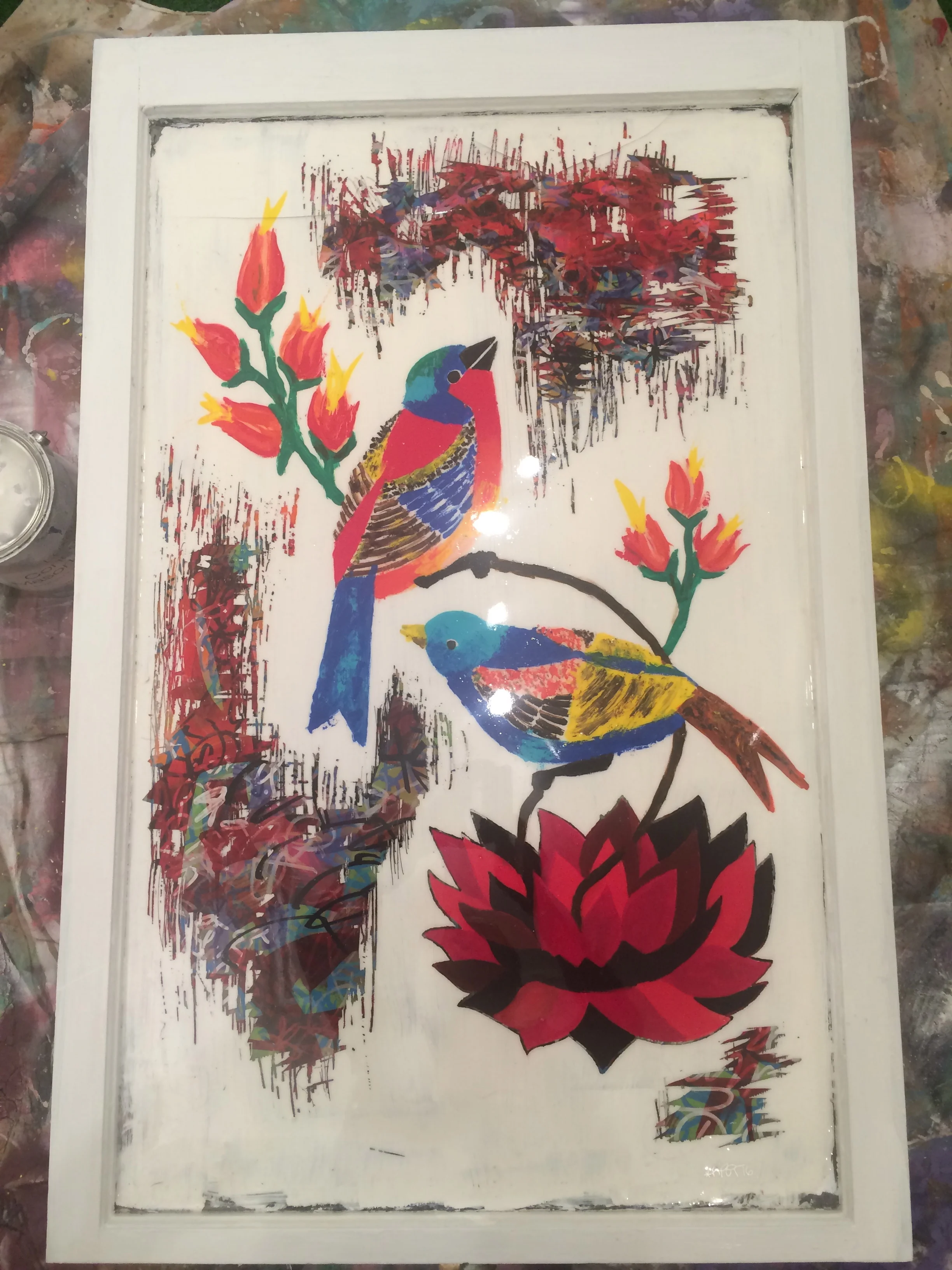 Birds with Red Flower