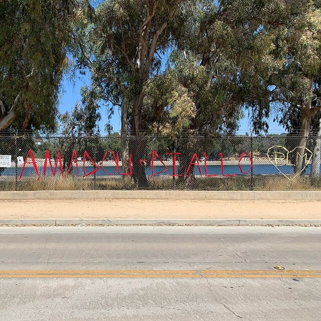 #saytheirnames memorializes the names of 259 black lives taken by police. #41shots were fired at unarmed 23 year old Amadou Diallo on the morning of February 4, 1999. His name is woven into the fence of the #silverlake reservoir in torn red cloth. #b
