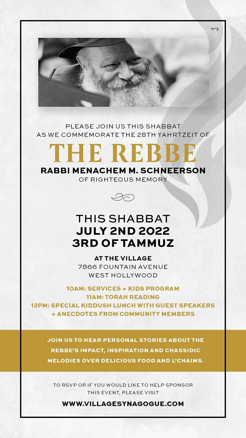 Co-Sponsor - Shabbat Luncheon in Honor of the Rebbe's Yahrtzeit