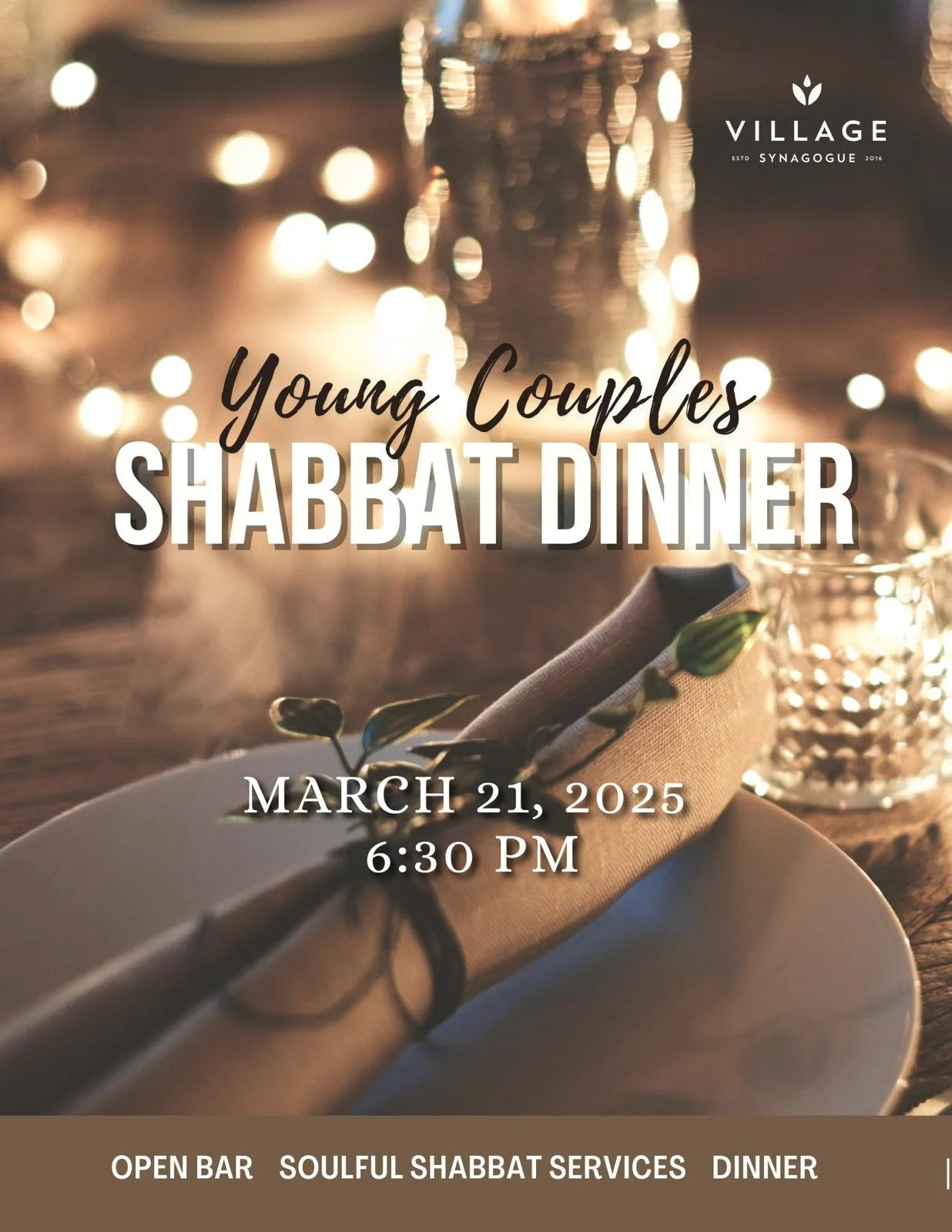 Young Couples Shabbat Dinner ($110 a couple)