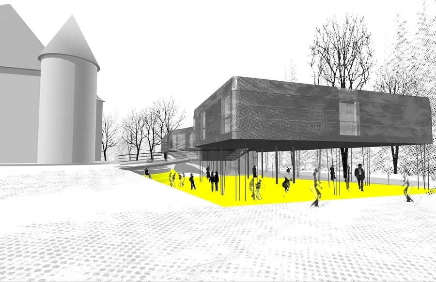  die erweiterung des BSLH radstadt wird teil der kontextuellen vielfalt des ortes, indem sich der neue baukörper zwischen schloss und naturschutzbereich zurücknimmt und vor allem aus der ferne (bundesstraße) gesehen mit dem wald assimiliert – „das un