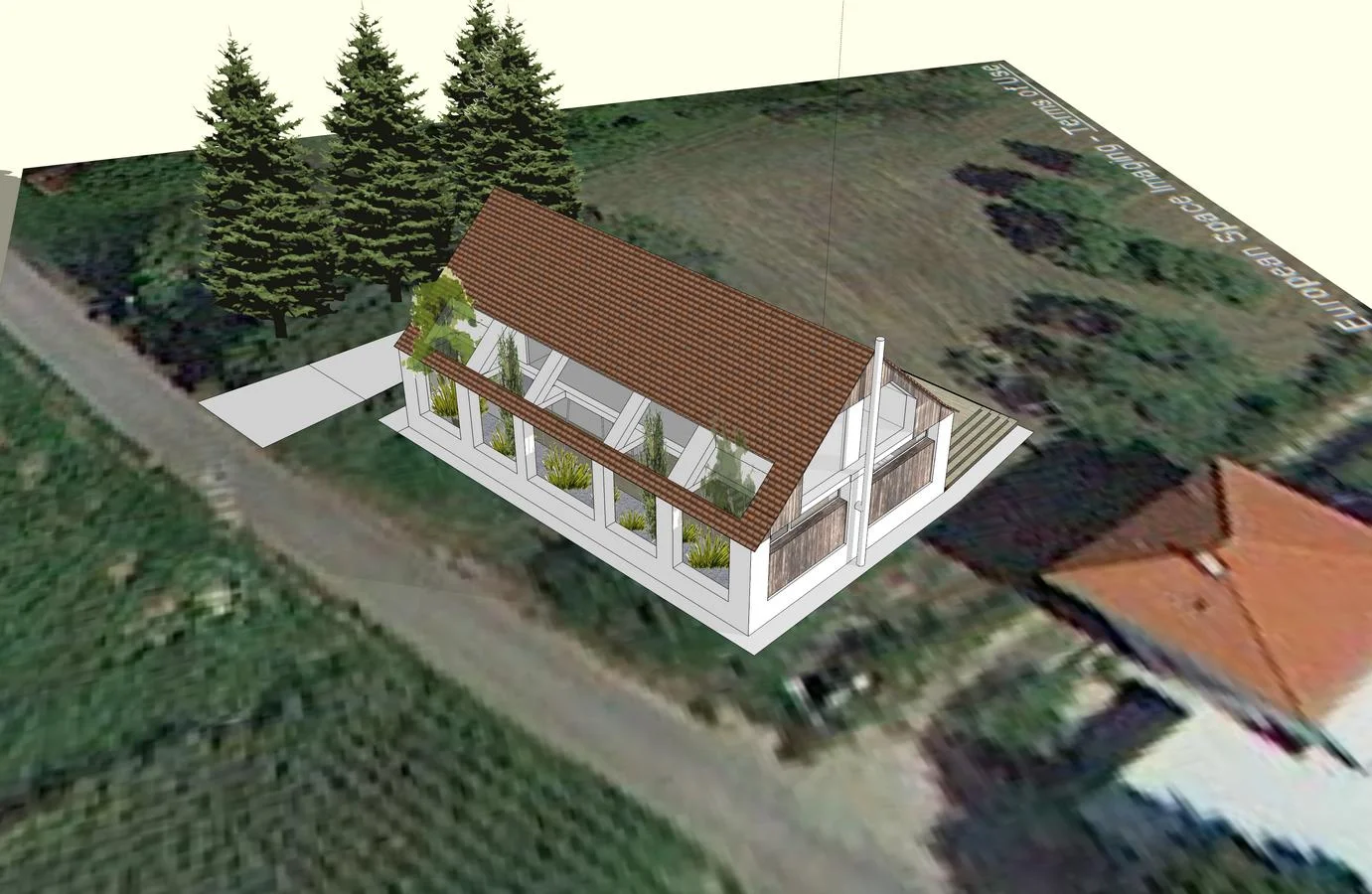 Ein ehemals landwirtschaftlich genutzter Stadl soll zu einem Einfamilienhaus umgebaut werden. Im Erdgeschoss ein großzügiger Wohnbereich zum Garten hin offen, zur Straße hin abgeschotet durch einen bepflanzbaren Pufferraum. 