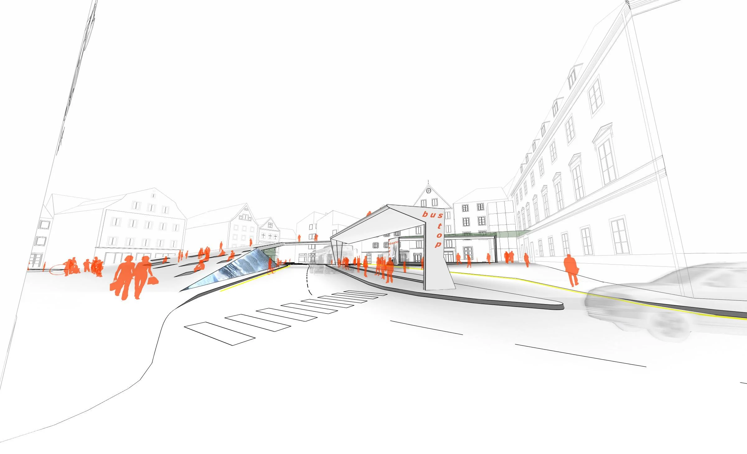   urban combination_3 teile – ein platz:  die funktionelle 3-teiligkeit des arnulfplatzes wird angenommen und als chance gesehen, einen unverwechselbaren ort mit wiedererkennungswert zu gestalten. prinzipieller ansatz ist das herstellen von strukture