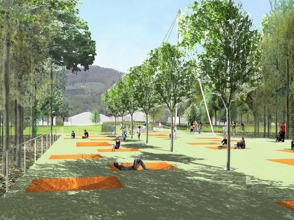  die  auterrasse  als aufgeständerte konstruktion, im anschluß an das westliche ende des steges als naturnahes und doch urbanes plateau ist  kommunikations- und orientierungspunkt &nbsp;in der josefiau. als  flächiger kontrapunkt &nbsp;zu den lineare