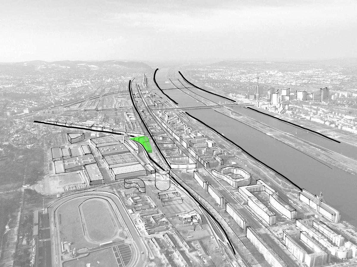  das langgestreckte wettbewerbsgebiet liegt eingespannt zwischen donauufer und grünem prater und wird von markanten verkehrslinien flankiert. hier befindet sich die  schnittstelle  zwischen stuwerviertel (Gründerzeitstadt mit hohem Migrantenanteil), 