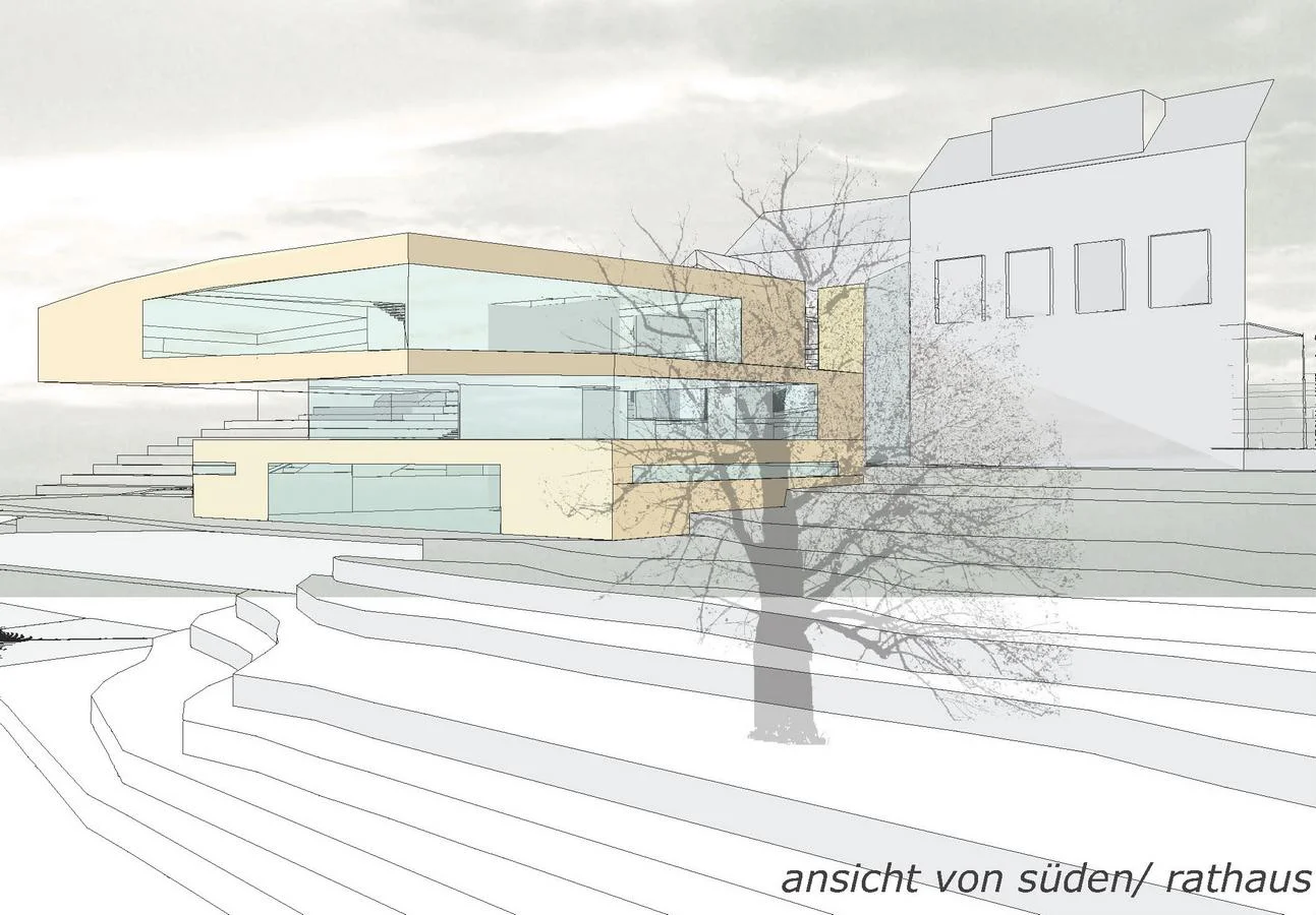   zentrum – offenheit - europa + heimat   um die hohe frequenz der wiener straße zu nutzen, wird vorgeschlagen die straße nach westen hin zu öffnen und die ausstellungshalle der lebensArt akademie hier enden zu lassen. aufgrund der starken hanglage, 