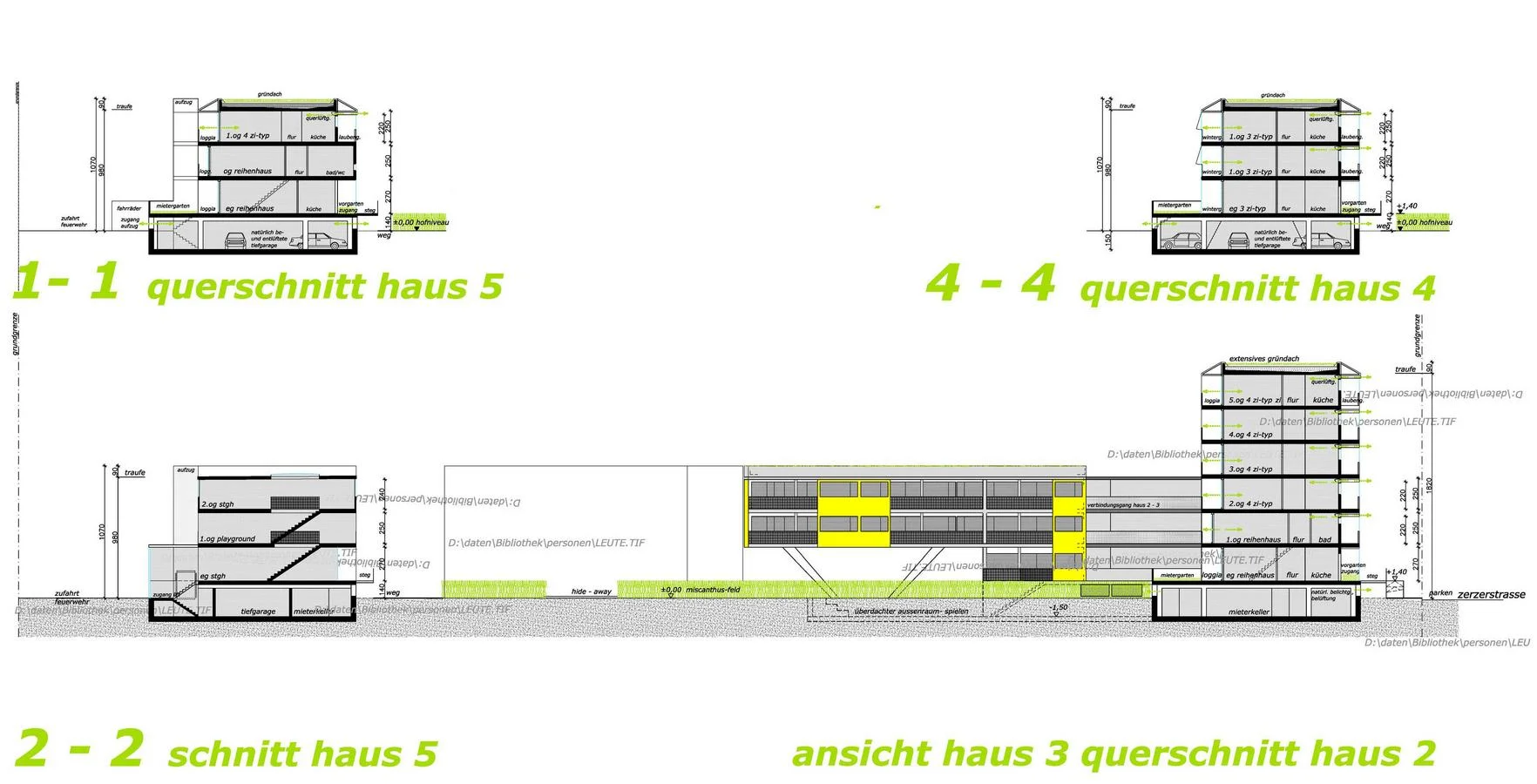  das erdgeschoß der reihenhäuser hat eine raumhöhe von 270cm um die großzügigkeit eines hauses zu erreichen. diese neudefinition des begriffes reihenhaus bringt vorteile bezüglich des energieverbrauches und der herstellungskosten, aber auch in sozial