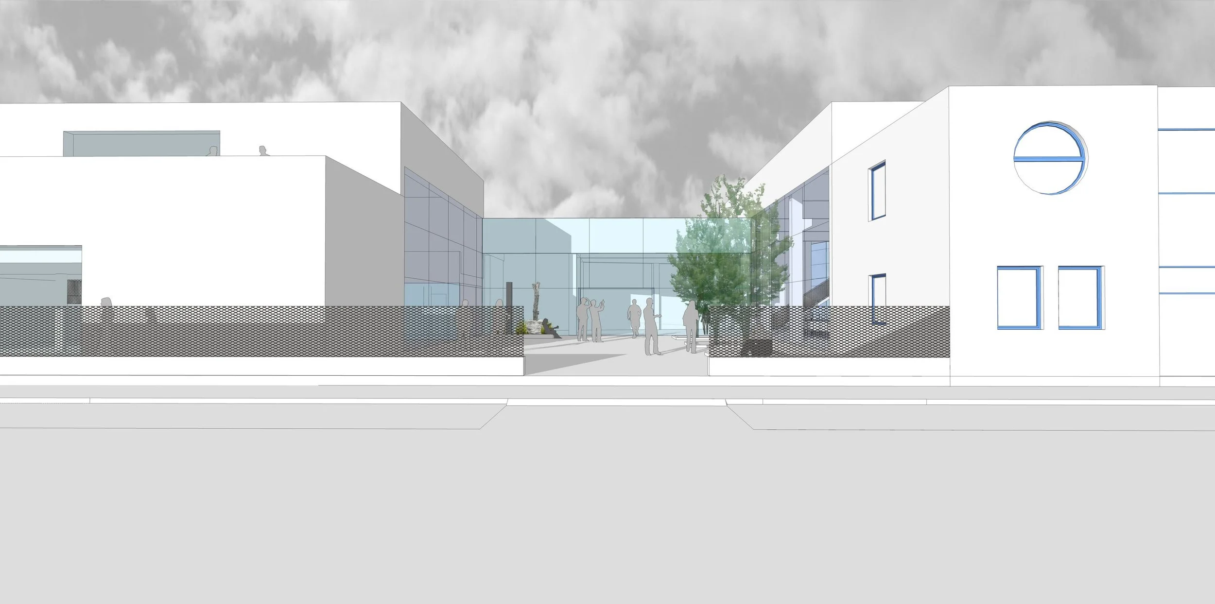 Vorentwurf für die Wiener Landesinnungen HKLS & MT Ausbildungs,- Werkstattzentrum, 2016 Marksteinergasse, Wien 21 Visualisierung: Peter Ban