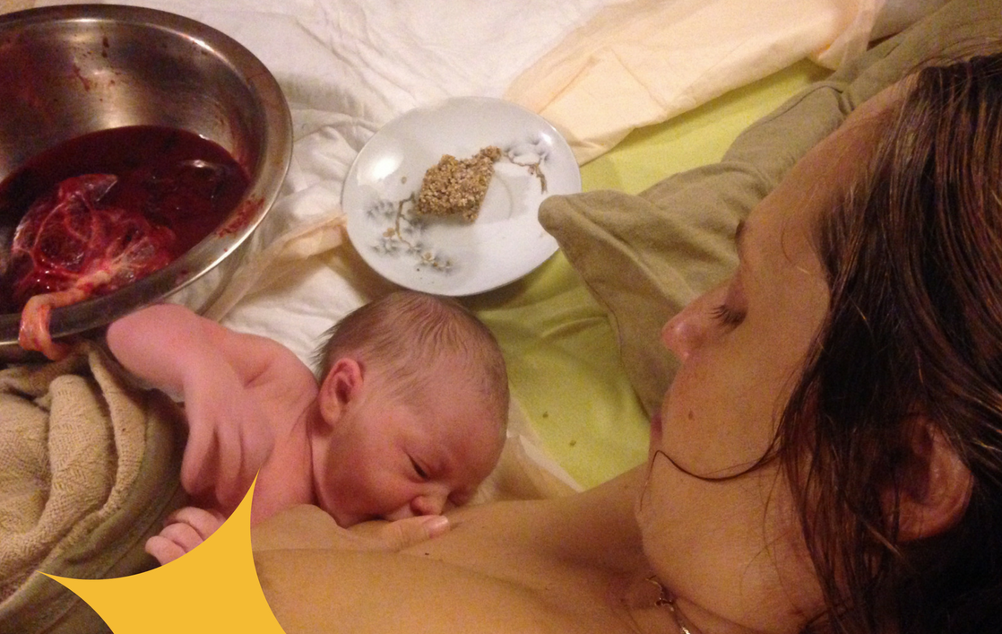 Nahal latching on for the very first time! We left her placenta intact for several hours after her birth when we then detached it by burning rather than cutting it an impromptu candle lit ceremony.