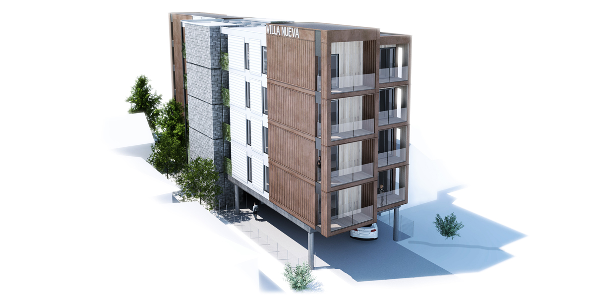 VillaNueva design investigates the possibility of transforming neighborhoods without the negative effects of gentrification. Land use, construction time, and overall neighborhood disruption are minimized. Can unbuildable lots become naturally-affordable, livable housing?